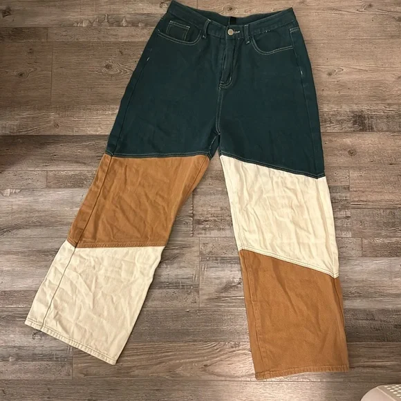 Cider Denim Mid Rise Patchy Wide Leg Trousers - Picture 2 of 10